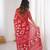 Red blocked printed, floral print, geometric print soft pure cotton saree with blouse.