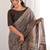 Brown blocked printed, paisley soft pure cotton saree with blouse.