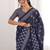 Navy blue blocked printed, floral print soft pure cotton saree with blouse.