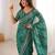Green blocked printed, floral print soft pure cotton saree with blouse.