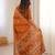 Mustard blocked printed, floral print soft pure cotton saree with blouse.