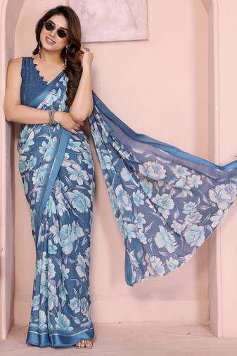 Women Floral Printed Satin Ethnic Saree