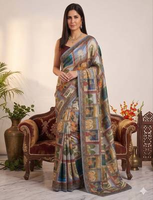 Multi Color Print And Aari ,Real Mirror Work art silk saree 3