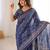 Navy blue blocked printed, floral print soft pure cotton saree with blouse.