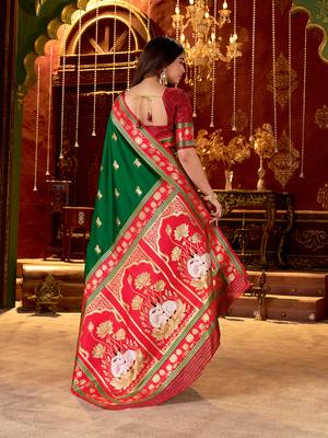green paithani cotton silk zari woven saree 2