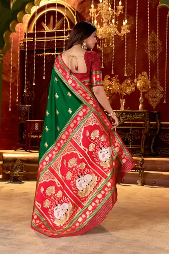 green paithani cotton silk zari woven saree
