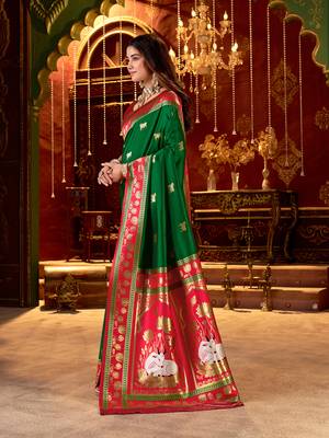 green paithani cotton silk zari woven saree 3