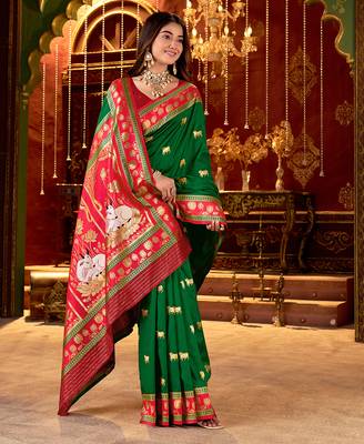 green paithani cotton silk zari woven saree 4