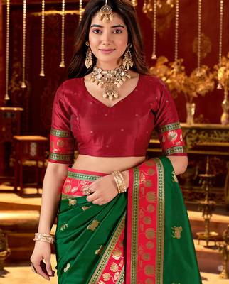 green paithani cotton silk zari woven saree 5