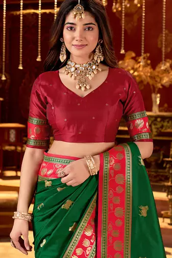 green paithani cotton silk zari woven saree