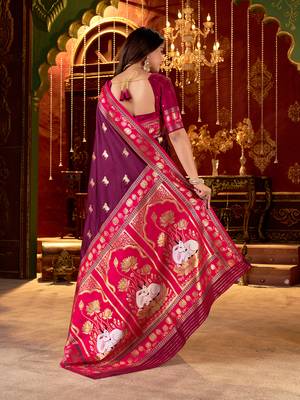 burgundy paithani cotton silk zari woven saree 2