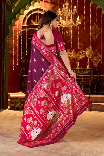 burgundy paithani cotton silk zari woven saree