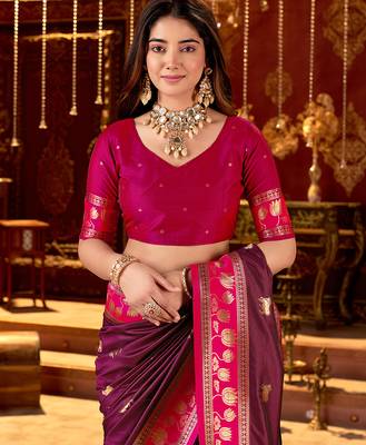 burgundy paithani cotton silk zari woven saree 5