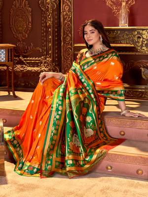 orange paithani cotton silk zari woven saree 4