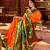Orange cotton silk zari woven saree with contrast blouse piece