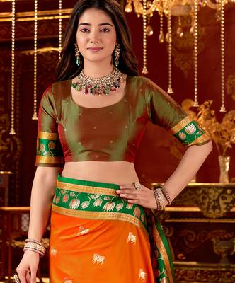 orange paithani cotton silk zari woven saree 5