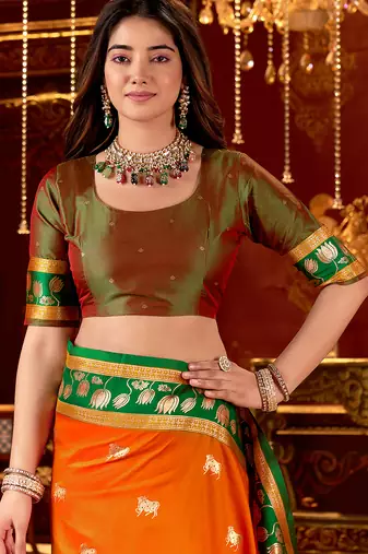 orange paithani cotton silk zari woven saree