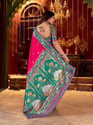 rani pink paithani cotton silk zari woven saree 2