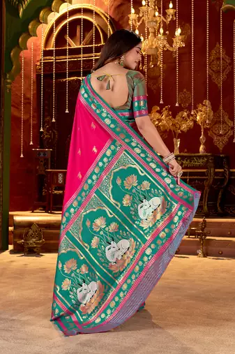 rani pink paithani cotton silk zari woven saree