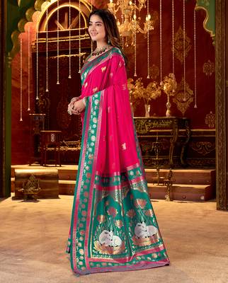 rani pink paithani cotton silk zari woven saree 3