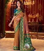 Light copper cotton silk zari woven saree with contrast blouse piece