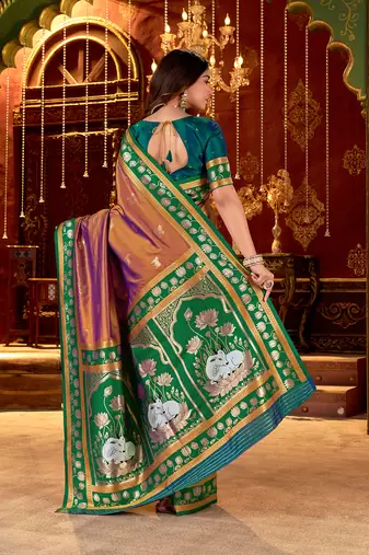 light copper paithani cotton silk zari woven saree