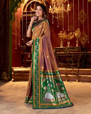 light copper paithani cotton silk zari woven saree 3