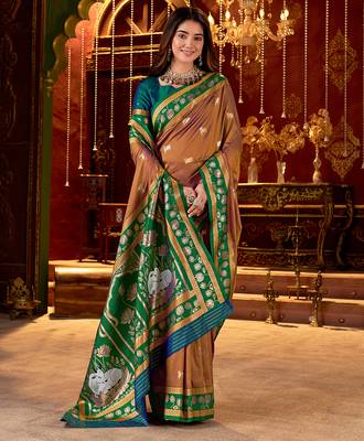 light copper paithani cotton silk zari woven saree 4