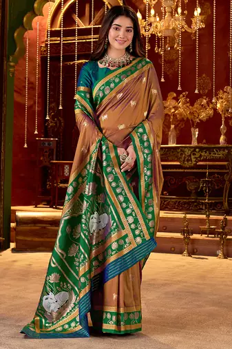 light copper paithani cotton silk zari woven saree