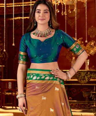 light copper paithani cotton silk zari woven saree 5