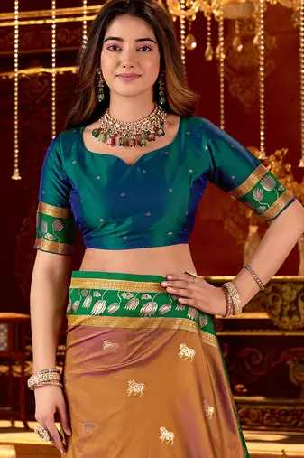 light copper paithani cotton silk zari woven saree