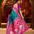 Teal cotton silk zari woven saree with contrast blouse piece