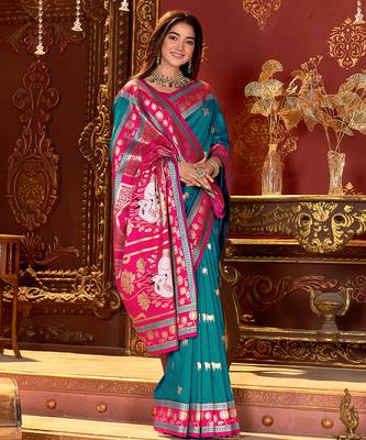 teal paithani cotton silk zari woven saree 4