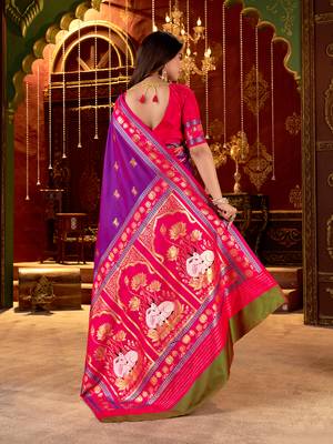 purple paithani cotton silk zari woven saree 2