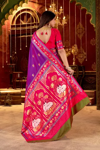 purple paithani cotton silk zari woven saree
