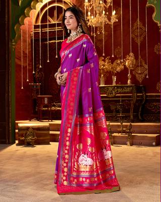 purple paithani cotton silk zari woven saree 3