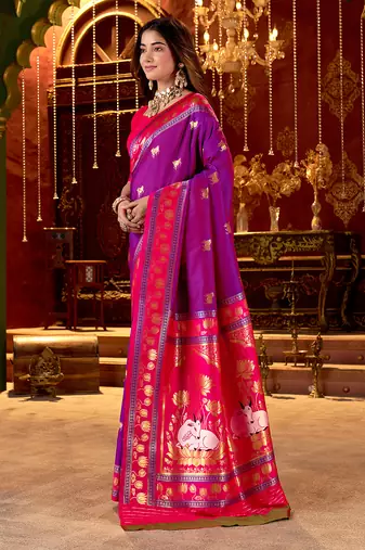 purple paithani cotton silk zari woven saree