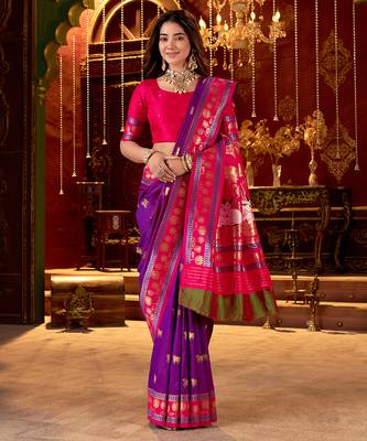 purple paithani cotton silk zari woven saree 4