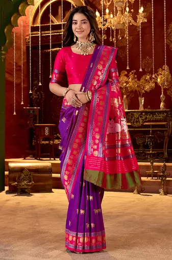 purple paithani cotton silk zari woven saree
