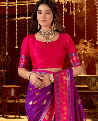 purple paithani cotton silk zari woven saree 5