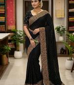 Black Color  embroidery ,Multi Color Thred with stone Work Silk Saree