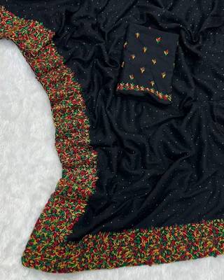 Black Color  embroidery ,Multi Color Thred with stone Work art silk saree 5