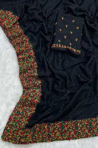 Black Color  embroidery ,Multi Color Thred with stone Work art silk saree
