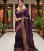 Wine Color  embroidery ,Multi Color Thred with stone Work Silk Saree