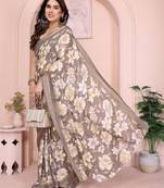 Women Floral Printed Satin Ethnic Saree