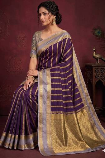 Women's stunning wine soft silk Faux banarasi full zari work saree with blouse piece