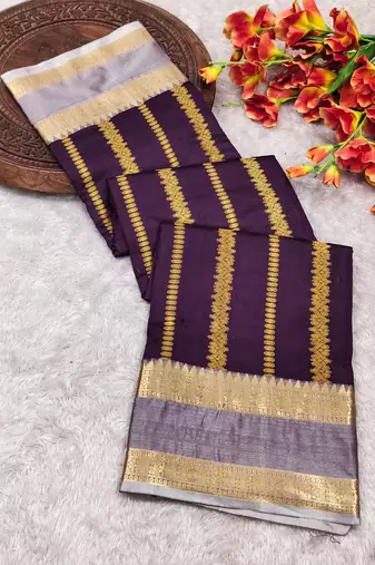 wine soft silk banarasi saree with intricate zari weaving