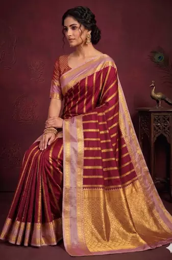 Women's stunning red soft silk Faux banarasi full zari work saree with blouse piece