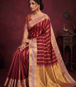 Women's stunning red soft silk Faux banarasi full zari work saree with blouse piece