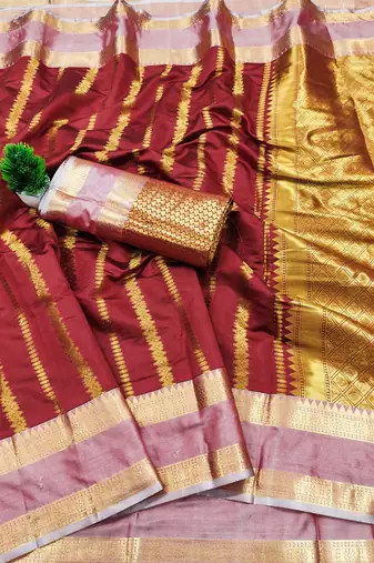 red soft silk banarasi saree with rich zari weaving